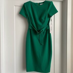 Calvin Klein Green Sheath Midi Dress with Tie Front